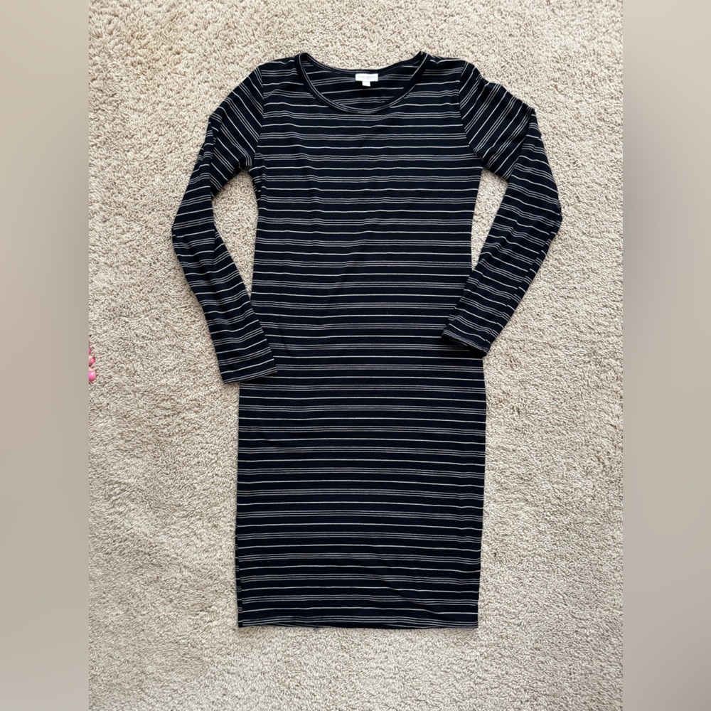 LuLaRoe Navy and White Striped Long Sleeve Dress